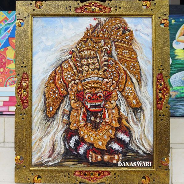 Immerse yourself in the mystical world of Balinese art with this exquisite Bali Barong Painting. Handcrafted by skilled artisans in Bali, this painting captures the intricate details and vibrant colors of traditional Barong dance. The Barong, a lion-like creature symbolizing good, is portrayed in a captivating and powerful manner, making it a striking addition to any home decor. Bring a touch of Balinese culture and mythology into your space with this beautiful and unique artwork. Bali Barong Painting-DSW4-1254