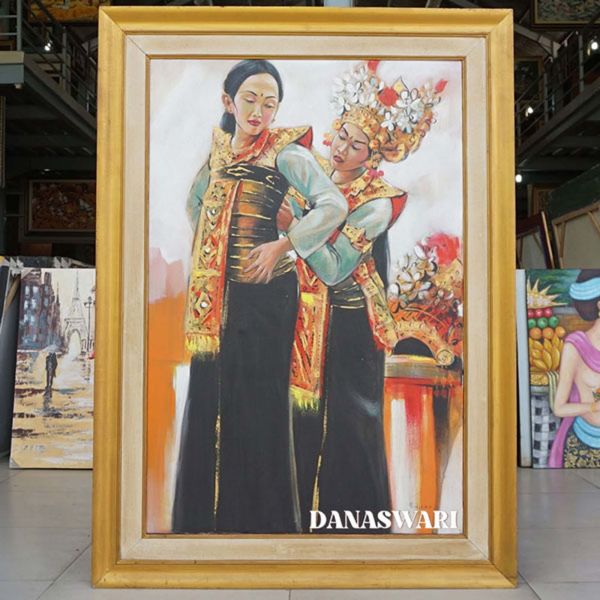 The Two Balinese Beauties painting is a vibrant representation of traditional Balinese culture and beauty, often showcasing the elegance, grace, and deep-rooted customs of Bali, an island in Indonesia. Two Balinese Beauties Painting-DSW4-1319