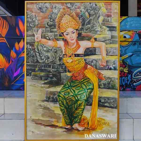 "Capturing the vibrant essence of Balinese culture, this painting celebrates the grace and rhythm of traditional dance. Each brushstroke tells a story of history, spirituality, and the intricate beauty of Bali. Balinese Dance Painting-DSW4-1299