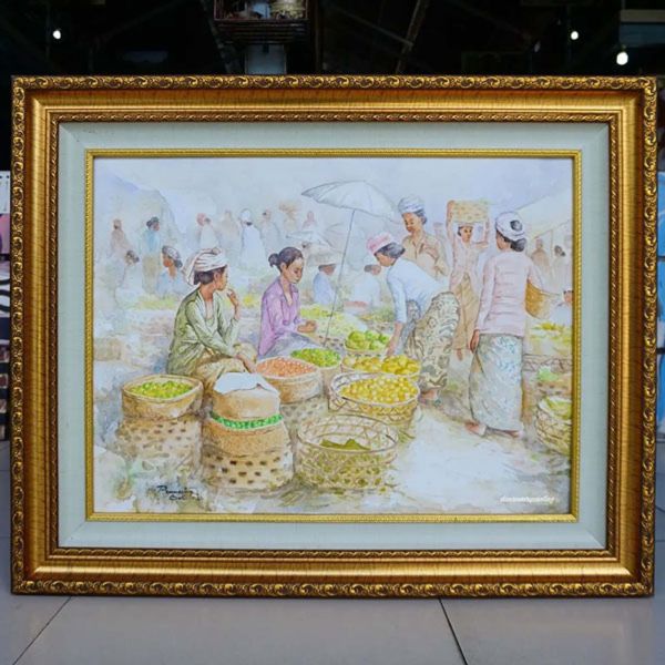 This original Balinese painting is made of canvas and oil paint. This painting is original from Bali. This painting is very suitable for home decor, living room decor, kitchen decor or others. Market Painting-DSW4-1191