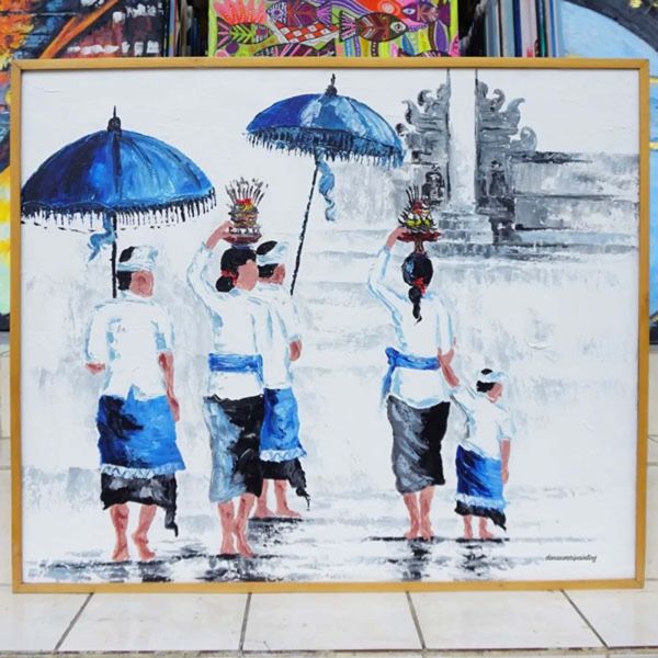 Introduce an enchanting piece of art from the lively Balinese culture with this Balinese Tradition Ceremony Painting. Handcrafted meticulously by skilled artisans, this exquisite painting captures the essence of Balinese tradition and ceremony, bringing a touch of spirituality and serenity to any space. The intricate brushstrokes beautifully depict the vibrant colors, intricate patterns, and delicate details that define Balinese ceremonies. Hang it in your living room, bedroom, or meditation space to immerse yourself in the Balinese artistic legacy, and enjoy the tranquil ambiance it brings. This painting serves as a cherished reminder of the beauty and rich cultural heritage of Bali, making it a perfect decor statement or a thoughtful gift for art enthusiasts and admirers of Balinese traditions alike. Balinese Tradition Ceremony Painting-DSW4-1204