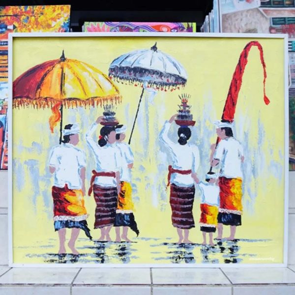 Celebrate the rich heritage of Balinese culture with this stunning Balinese Tradition Ceremony Painting. Handcrafted by skilled artisans in Bali, this painting captures the essence of traditional ceremonies with intricate details and vibrant colors. The meticulous brushwork brings to life the joyous atmosphere and the deep spiritual significance of these sacred rituals. Balinese Tradition Ceremony Painting-DSW4-1208