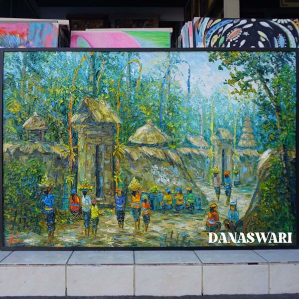 Immerse yourself in the tranquility and beauty of the Balinese countryside with this stunning Balinese Village Landscape painting. Expertly handcrafted by local artists, this artwork captures the vibrant hues and serene atmosphere of a traditional Balinese village. The intricate details and meticulous brushstrokes bring to life the lush green fields, traditional houses, and towering palm trees. Whether you're a lover of Balinese culture or simply seek a peaceful escape, this Balinese Village Landscape painting will create a captivating focal point in any space. Hang it in your living room, bedroom, or office, and let the serene ambiance transport you to the magical landscapes of Bali. Balinese Village Landscape-DSW4-1229