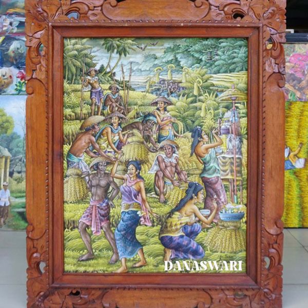 Immerse yourself in the vibrant beauty of Balinese culture with this stunning Balinese Harvest Painting. Expertly crafted by a talented artist, this piece captures the essence of a bountiful harvest in Bali with its rich color palette and intricate details. Hang this captivating painting in your home and bring a touch of exotic elegance to your space. Perfect for art lovers and those seeking to add a touch of global flair to their decor, this Balinese Harvest Painting is sure to be a conversation starter in any room. Balinese Harvest Painting-DSW4-1246