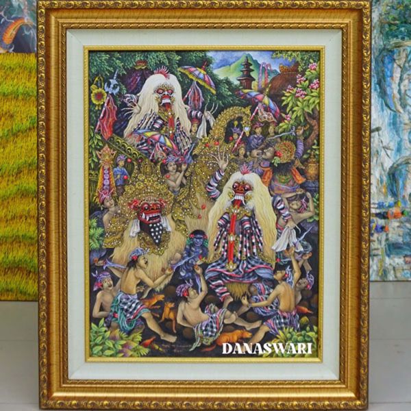 Adorn your space with the captivating beauty and rich culture of Bali with this stunning Balinese Traditional Barong and Rangda Painting. Handcrafted by skilled artisans, this painting features intricate details and vibrant colors that bring the mythical Barong and Rangda characters to life. Perfect for adding a touch of exotic charm to your home or as a unique gift for art enthusiasts and collectors. Embrace the magic and mystical allure of Balinese art with this exquisite piece. Balinese Traditional Barong and Rangda Painting-DSW4-1248