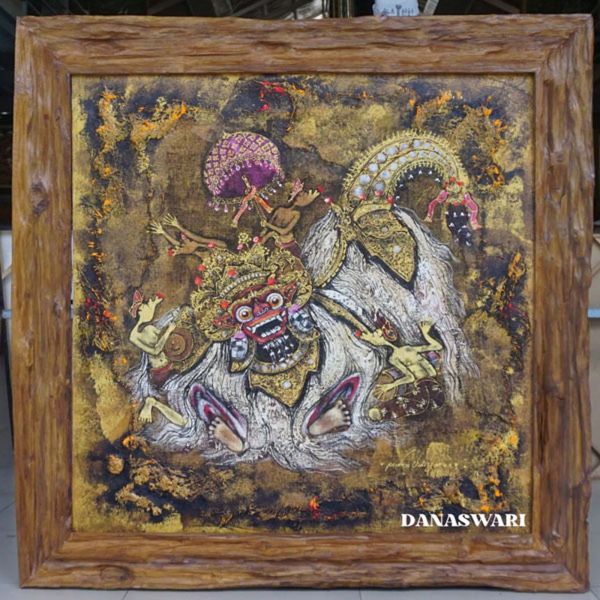 Immerse yourself in the mystical traditions of Bali with this stunning Balinese Barong painting. Handcrafted by skilled artisans, this vibrant piece captures the fierce and protective spirit of the Barong, a mythical creature known for warding off evil. Adorn your space with this cultural gem, showcasing intricate details and vivid hues that will surely captivate all who lay eyes on it. Add a touch of authentic Balinese artistry to your home with this captivating Barong painting. Balinese Barong Painting-DSW4-1252