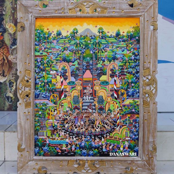 Immerse yourself in the vibrant culture of Bali with this stunning Balinese Kecak Dance painting. This beautiful piece captures the mesmerizing movements and colors of the traditional Kecak dance, a popular Balinese performance that combines dance, chanting, and storytelling. Hand-painted by skilled Balinese artisans, this piece exudes passion and energy, making it a perfect addition to any art collection. Bring a touch of Bali into your home with this captivating painting that will surely spark conversation and admiration. Elevate your space with a touch of Balinese artistic heritage and add a unique flair to your decor. Balinese Kecak Dance Painting-DSW4-1271