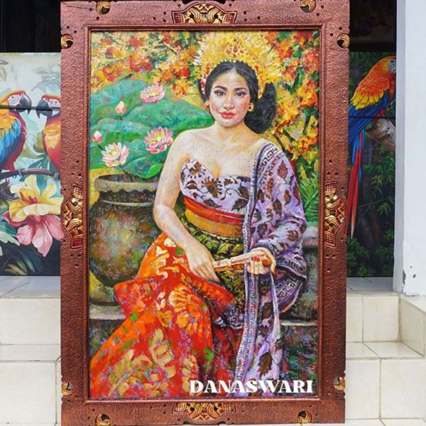 This painting portrays the elegance and serenity of a Balinese girl sitting gracefully with a gentle smile. Her smile reflects the warmth and simple joy that define Balinese culture. Set against a background that may depict nature or daily life, the artwork highlights the harmony between people and tradition, where inner beauty is expressed through a peaceful and heartfelt expression. Light of Tradition Painting-DSW4-1326