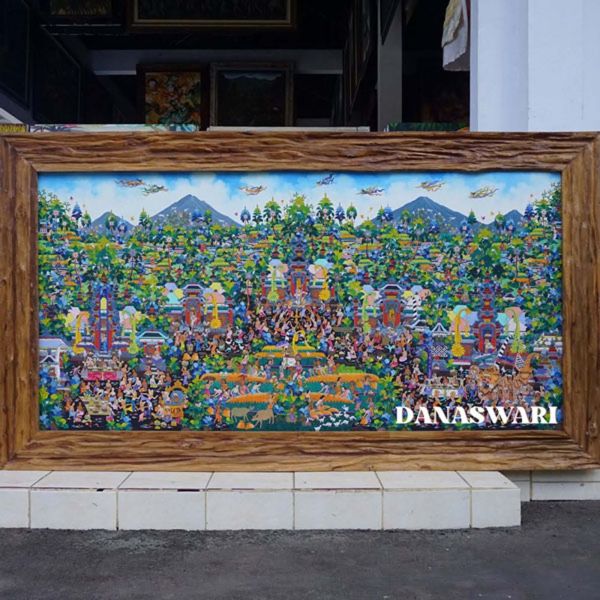 A painting themed around traditional activities in Bali illustrates the island’s rich cultural heritage and deep spiritual values passed down through generations. Each element, such as religious processions, traditional dances, or ceremonial rituals, represents the balance between humans, nature, and the divine (Tri Hita Karana). Youngartist Painting-DSW4-1329