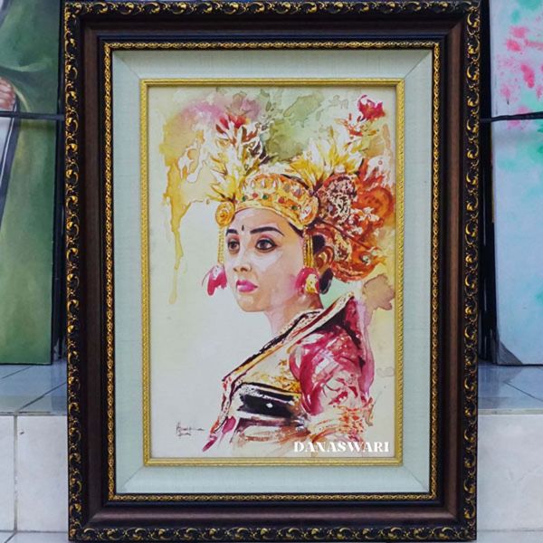 The Balinese Girl painting portrays the elegance of a young woman dressed in traditional attire, reflecting the deep cultural roots of Bali. This girl is not only a symbol of physical beauty but also of the enduring connection between humans, nature, and tradition. The artwork captures the essence of preserving identity in the face of modern change. Balinese Girl Painting-DSW4-1334