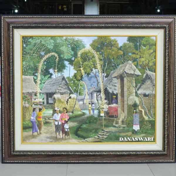 Harmony Painting is an oil on canvas painting that captures the warmth and tranquility of a Balinese village. Soft brushstrokes blend together to create harmony between nature and everyday life. Traditional houses and the simple activities of the villagers create a peaceful and intimate atmosphere. This painting highlights the distinctive Balinese balance of natural beauty, vibrant culture, and peacefulness that flows through every detail. Harmony Painting-DSW4-1352